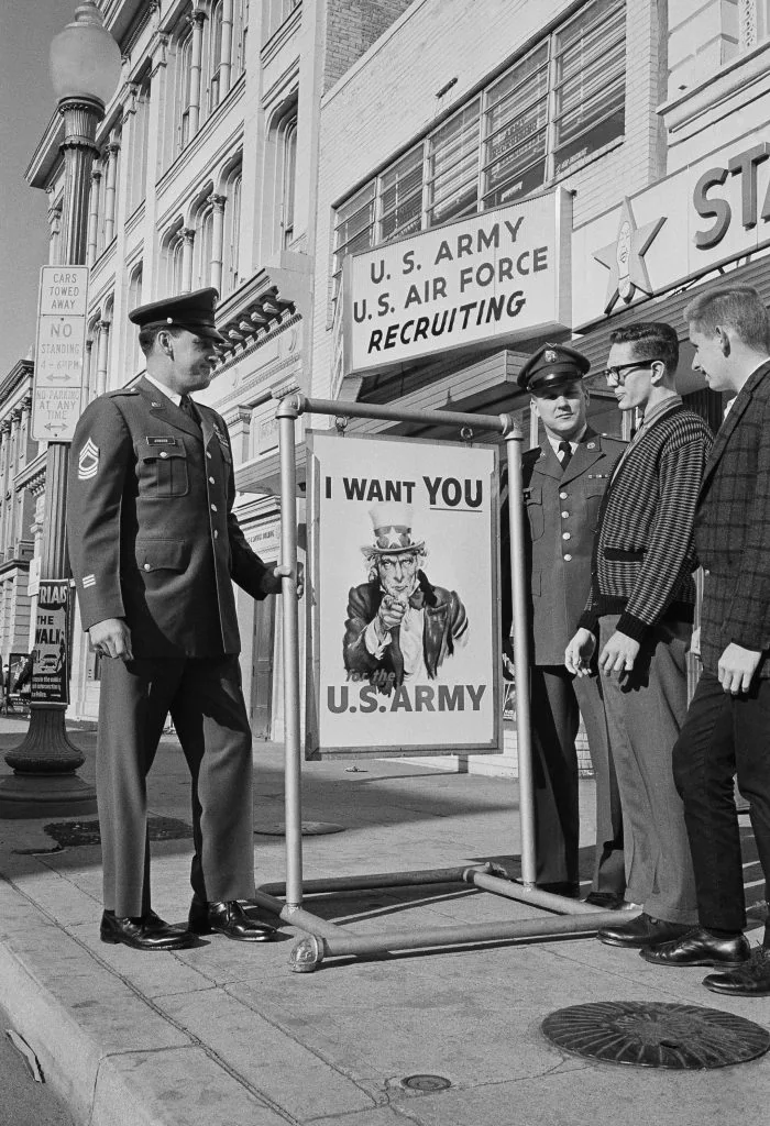 Uncle Sam poster used in World War I military recruiting near recruiting headquarters on E street in Washington on Dec. 8, 1961.